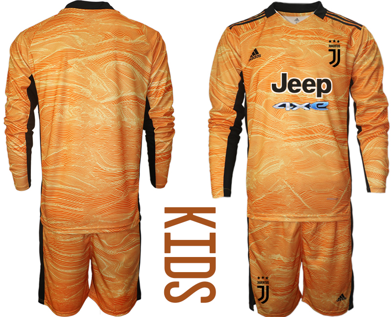 Juventus Orange yellow goalkeeper kids long sleeve 2021/22 Soccer Kit